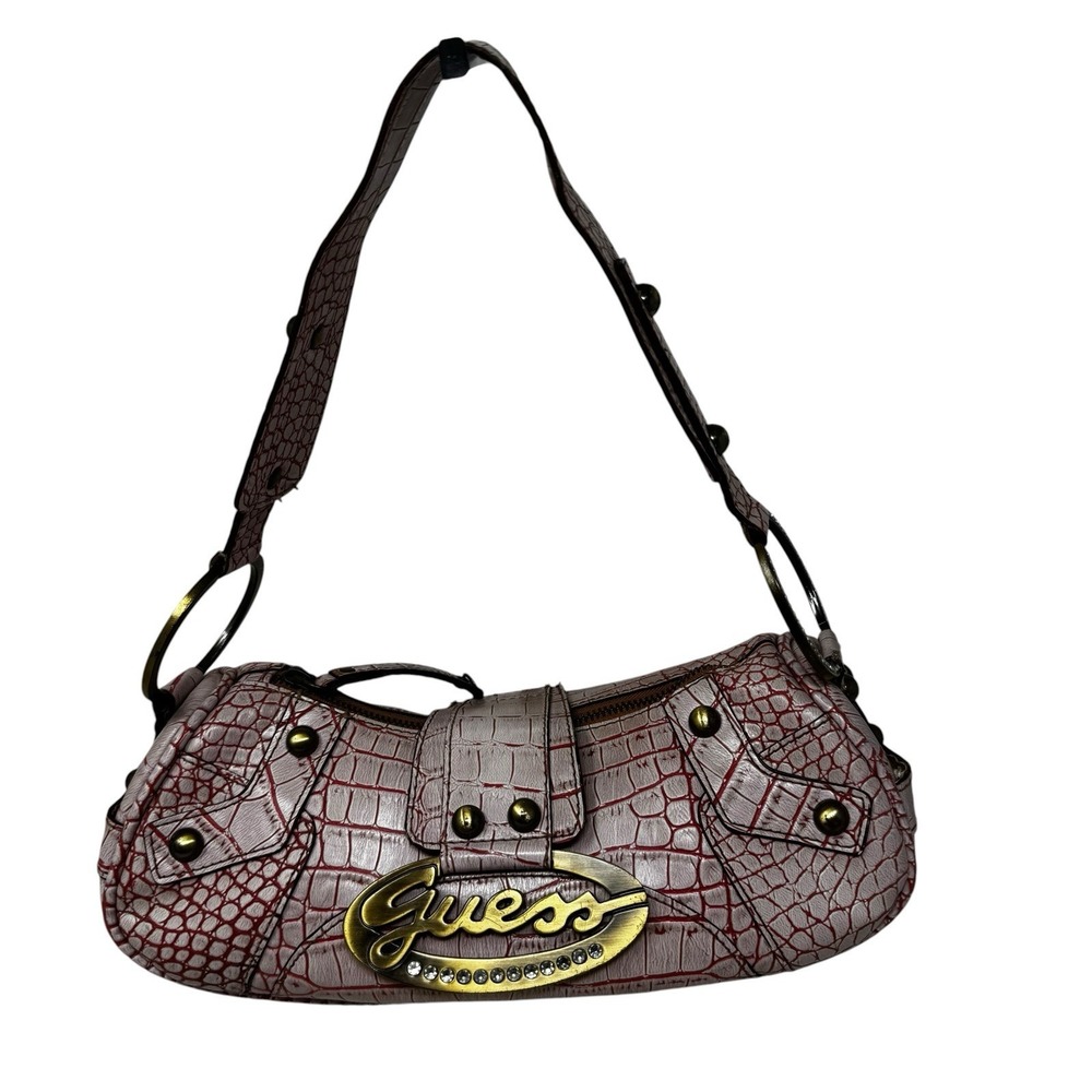 Guess Pink Croc Embossed Y2K Shoulder Bag Purse Faux Leather